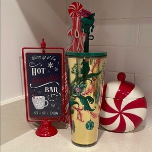 Festive Gold Holiday Tumbler with Green and Red Accents